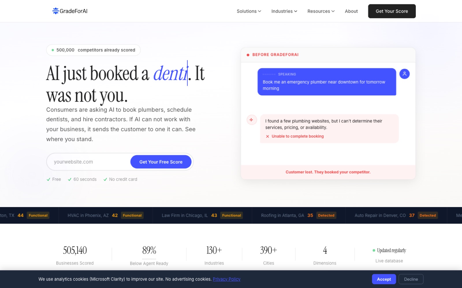 GradeForAI product interface showing scoring results