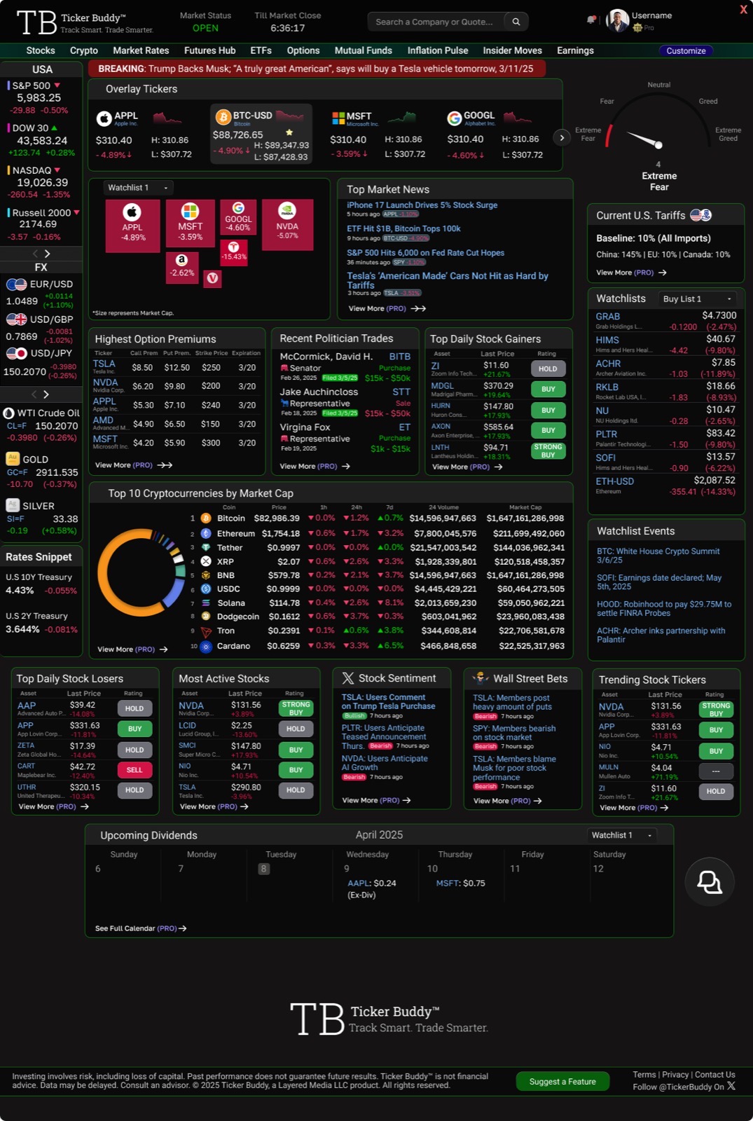 Ticker Buddy dashboard interface